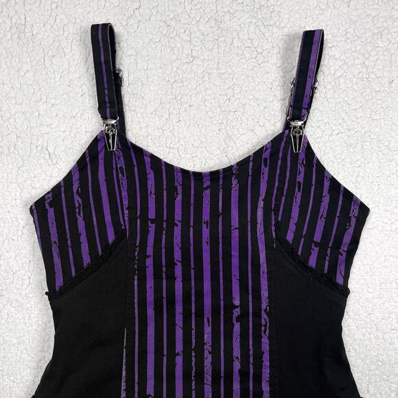 Lip Service Ghoul School Fright Night Out Striped Purple Black Mini Dress Goth - Picture 4 of 16